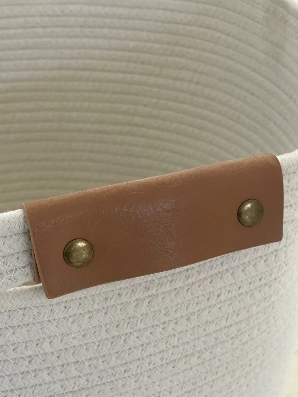 Home Accents white Rope Basket with Brown Leather Handles